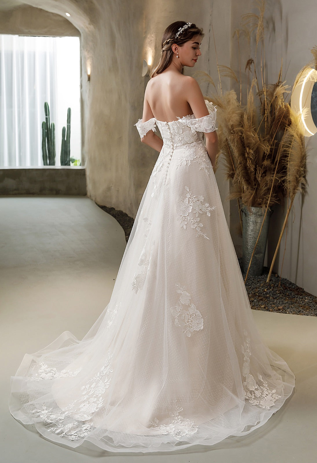 Off-Shoulder Floral Lace A-Line