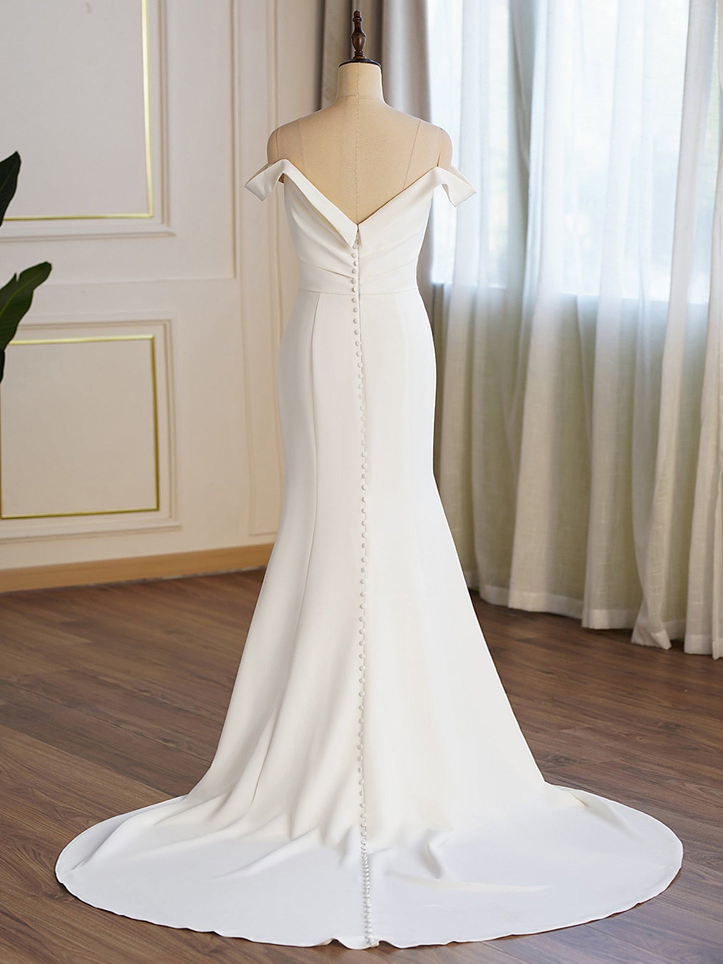 Nancy 2666: Elegant Off-The-Shoulder Fit and Flare Wedding Dress