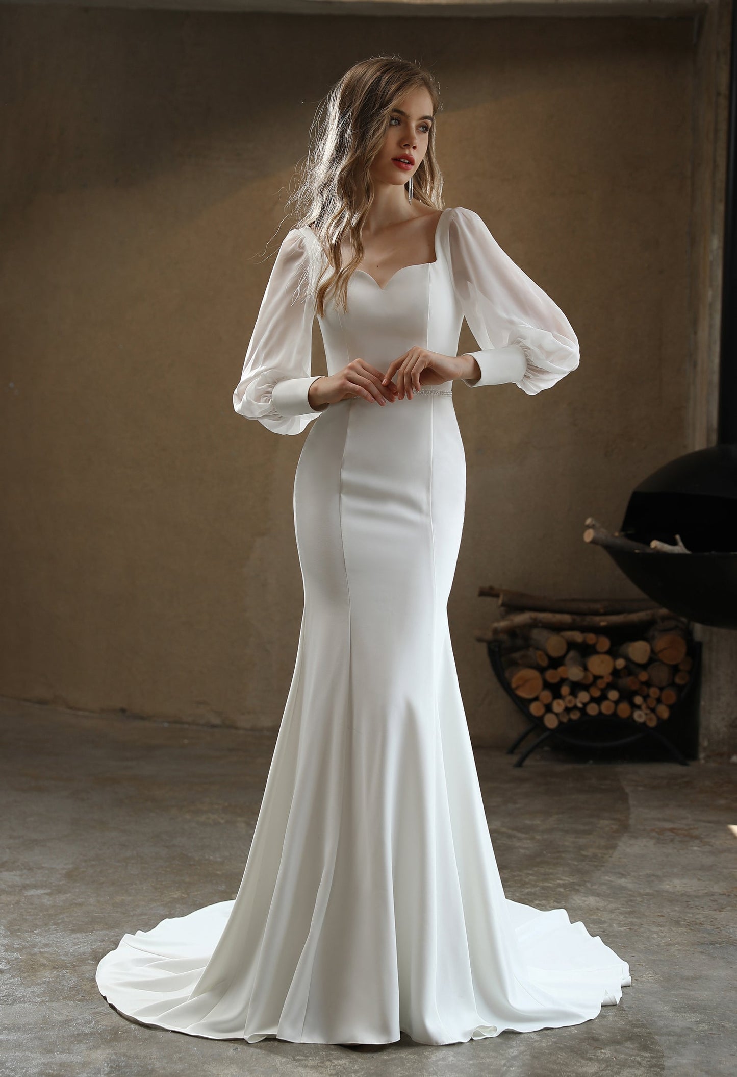 Verity 3019 Clean Crepe Wedding Gown with Sweetheart Neckline