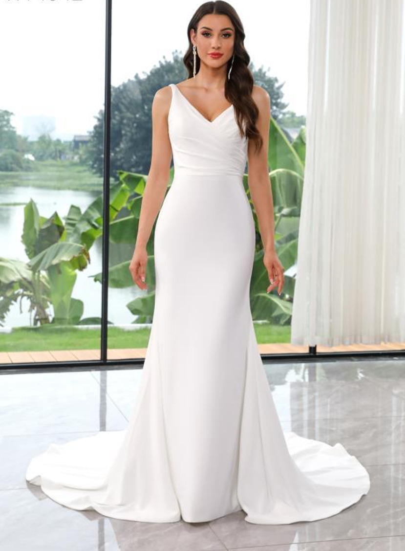 V Neck Crepe with Ruched Bodice