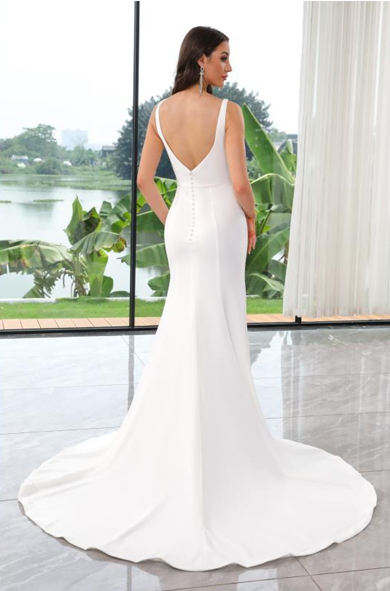 V Neck Crepe with Ruched Bodice