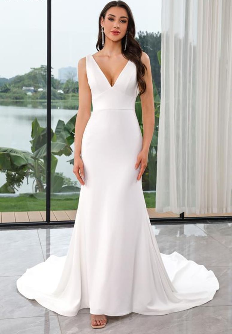 Modern V Neck Crepe with Cowl Drape Feature