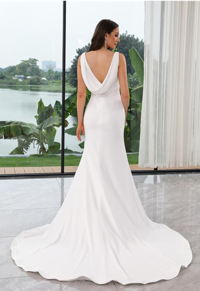 Modern V Neck Crepe with Cowl Drape Feature