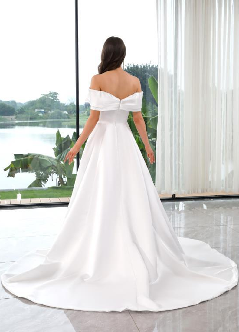 Satin A-Line, Off-Shoulder with Leg Split
