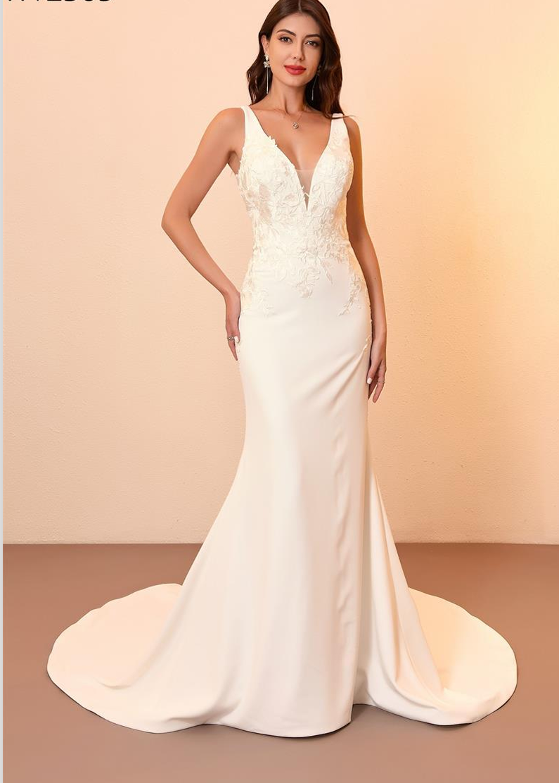 Lace Crepe Fitted Wedding Dress