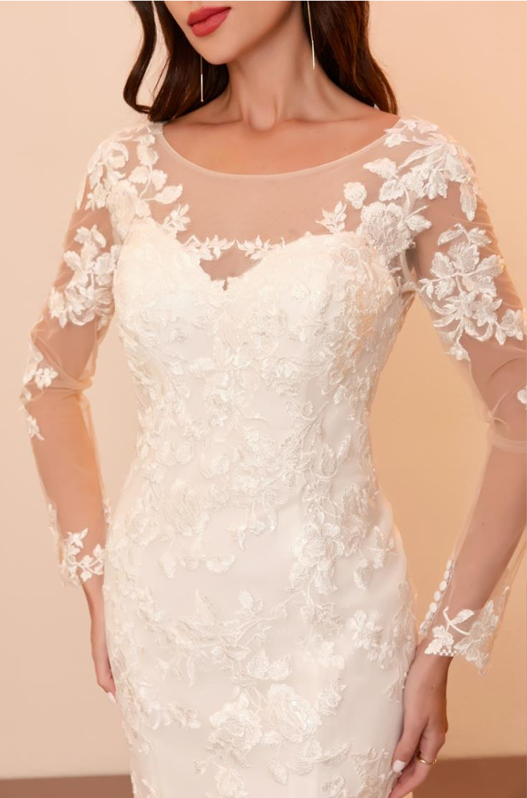 Lace Mermaid with Sleeves and Illusion Back