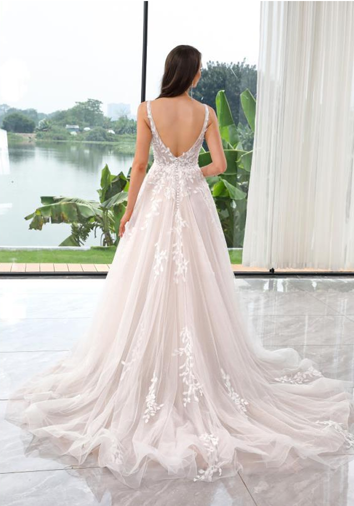 Leaf Design Beaded Lace A-Line