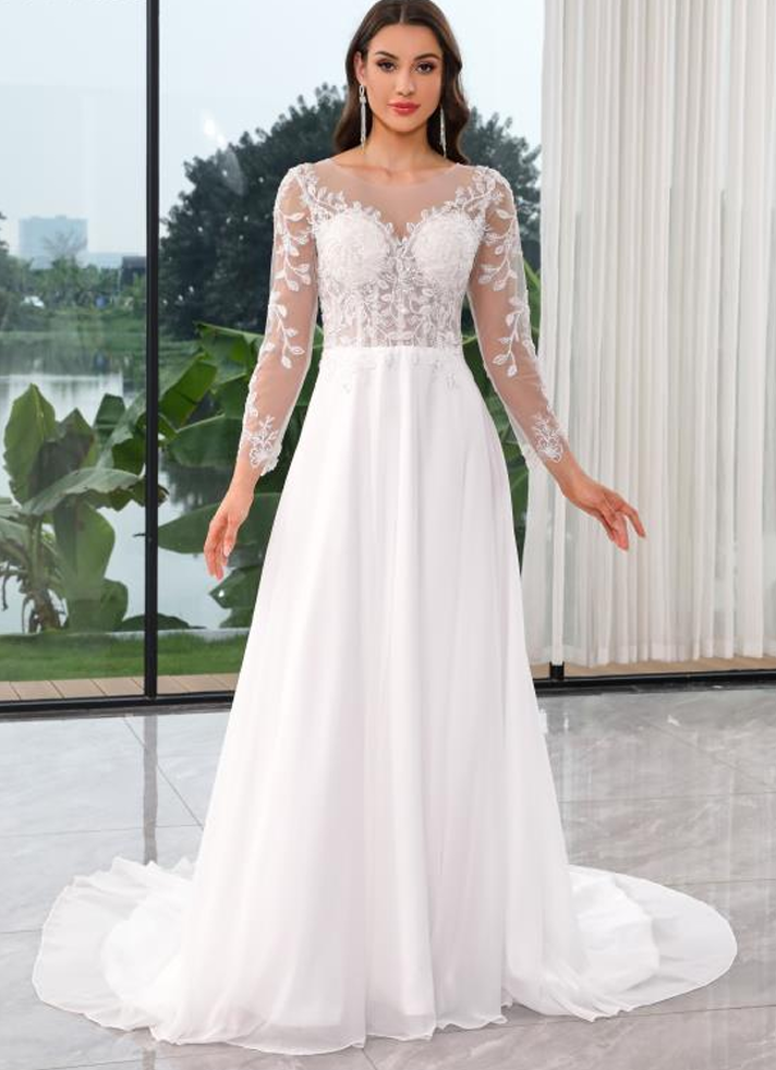 Bo-Ho Chiffon with Beaded Lace and Long Sleeves