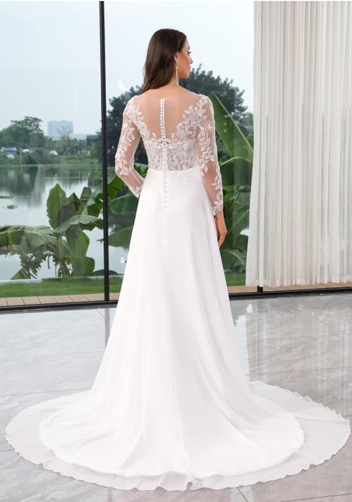 Bo-Ho Chiffon with Beaded Lace and Long Sleeves