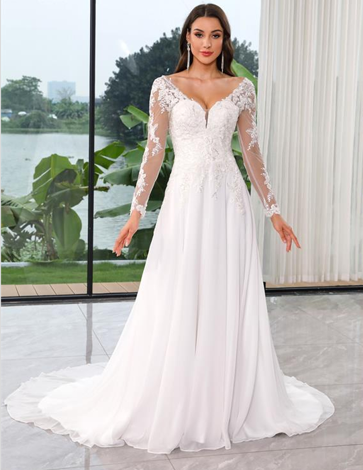 Long Sleeves Chiffon with Lace Beading