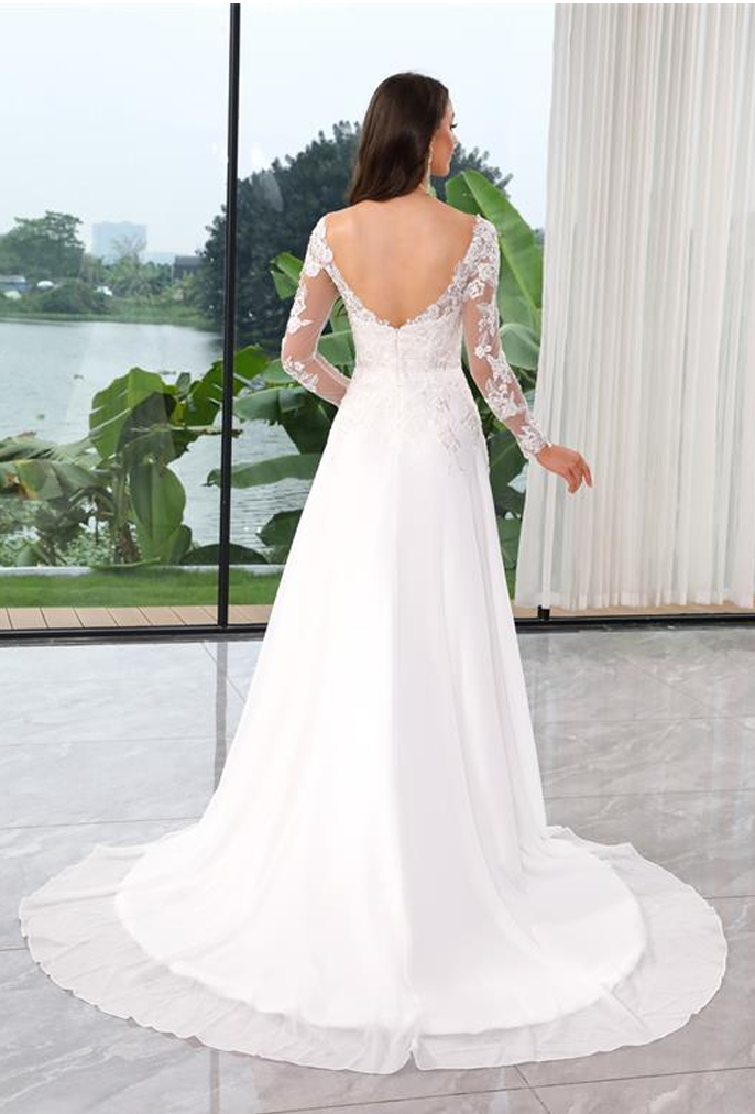 Long Sleeves Chiffon with Lace Beading