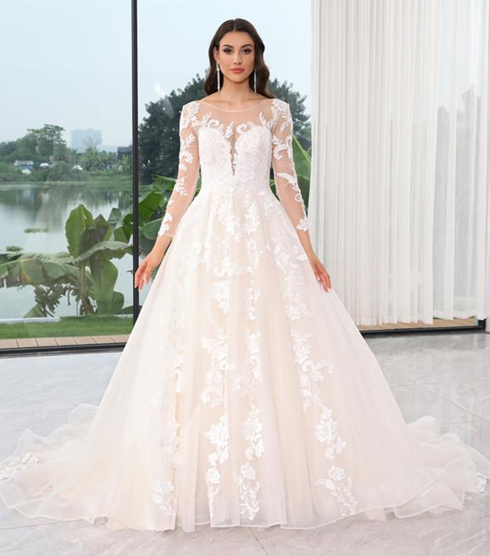 Long Sleeve Glittering Ballgown