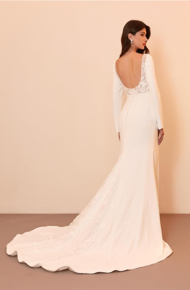 Fit and Flare Crepe Long Sleeves Square Neckline