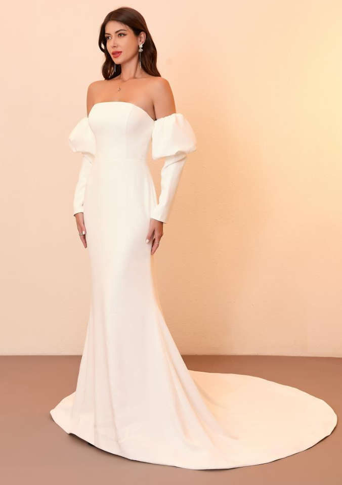 Elegant Fit & Flare Crepe Detachable Long Sleeves