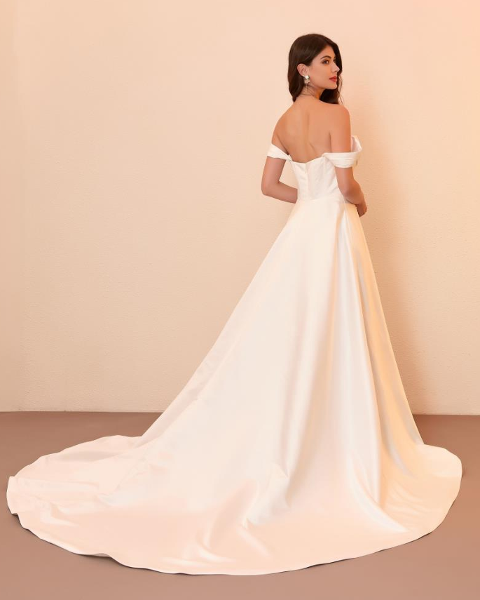 Satin A-Line Detachable Sleeves Leg Split