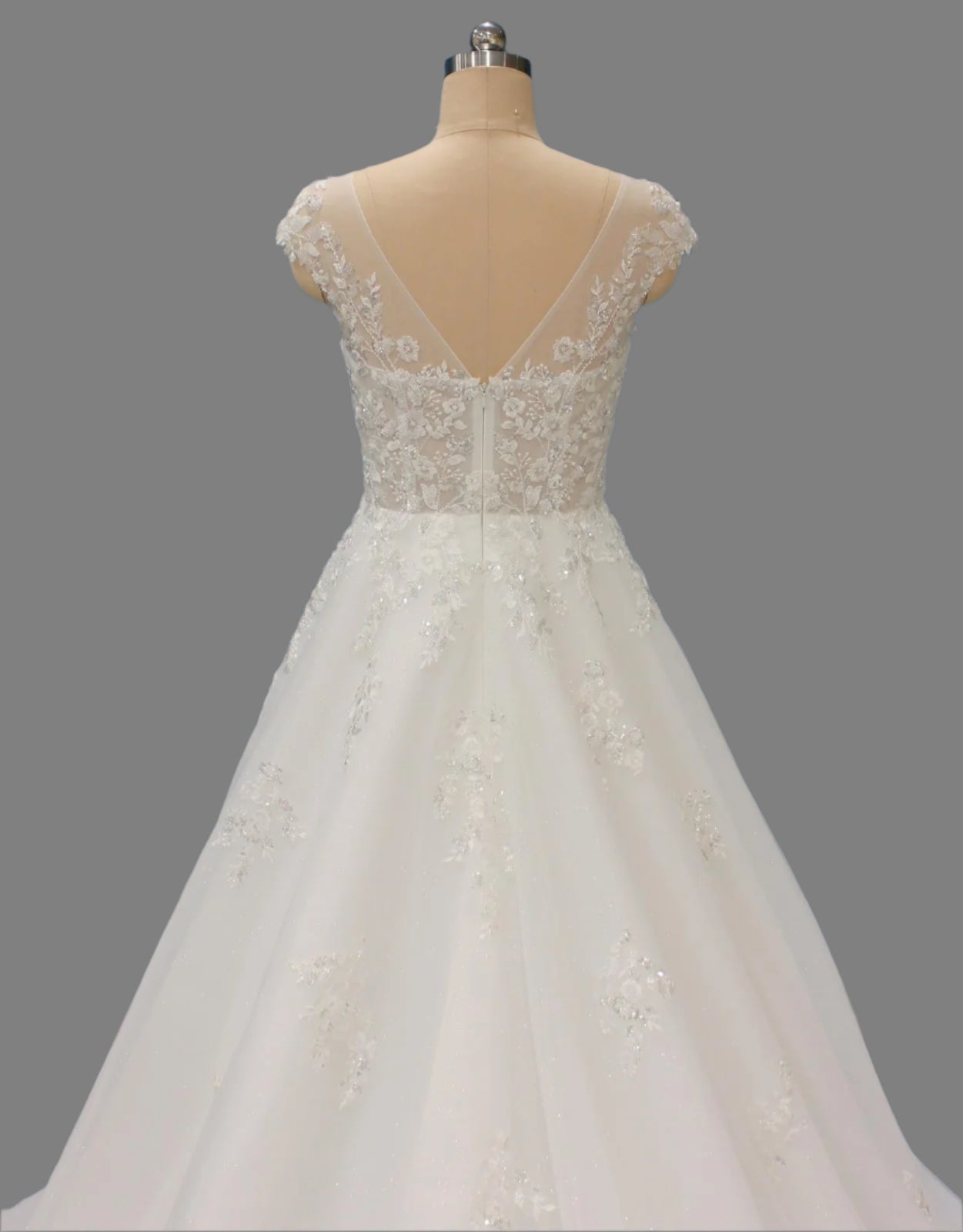 Princess Wedding Dress with Cap Sleeves & Lace Illusion