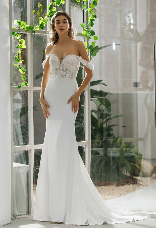 Lace Bodice Off-Shoulder Crepe