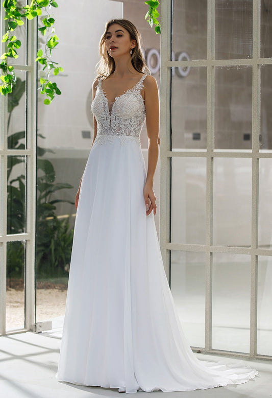 Eloise 2527: Lace A-Line Bridal Gown with Chiffon Skirt