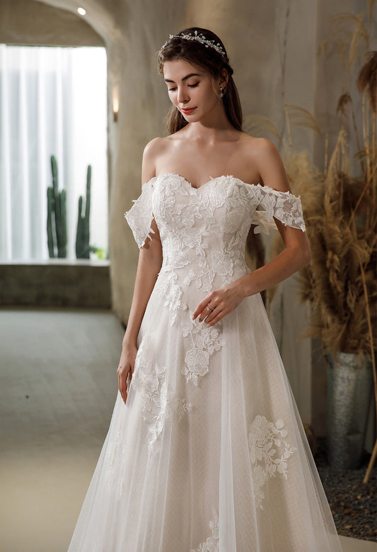 Off-Shoulder Floral Lace A-Line