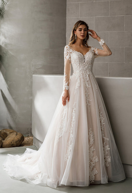 Elsie 2529: Pink Nude Princess Wedding Dress | J'Taime Bridal Swansea