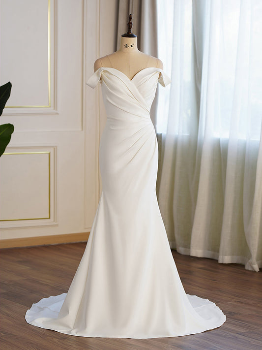 Nancy 2666: Elegant Off-The-Shoulder Fit and Flare Wedding Dress