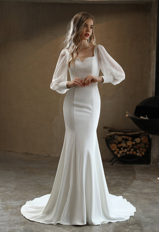 Verity 3019 Clean Crepe Wedding Gown with Sweetheart Neckline