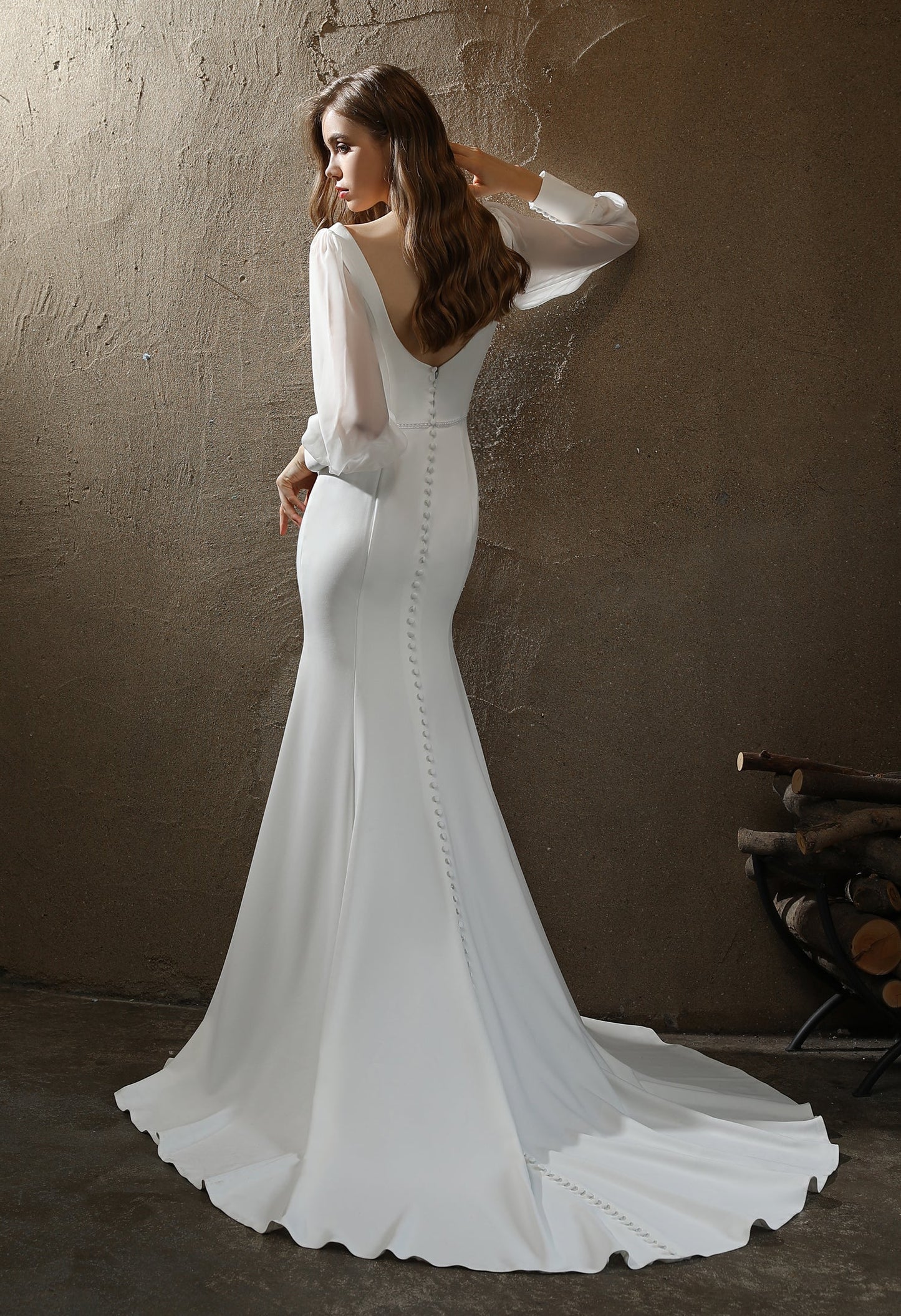 Verity 3019 Clean Crepe Wedding Gown with Sweetheart Neckline Back View