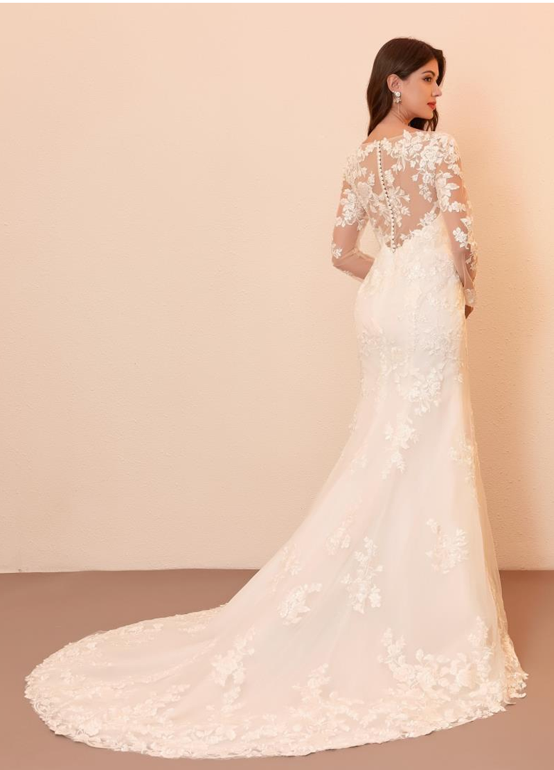 Lace Mermaid with Sleeves and Illusion Back
