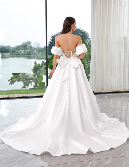 Satin A-Line Pleated Bodice
