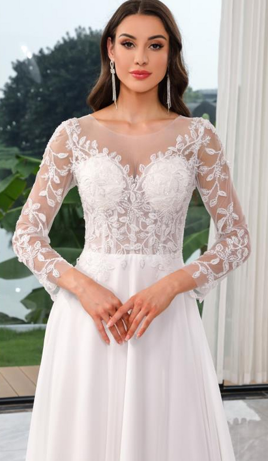 Bo-Ho Chiffon with Beaded Lace and Long Sleeves