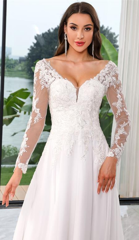 Long Sleeves Chiffon with Lace Beading
