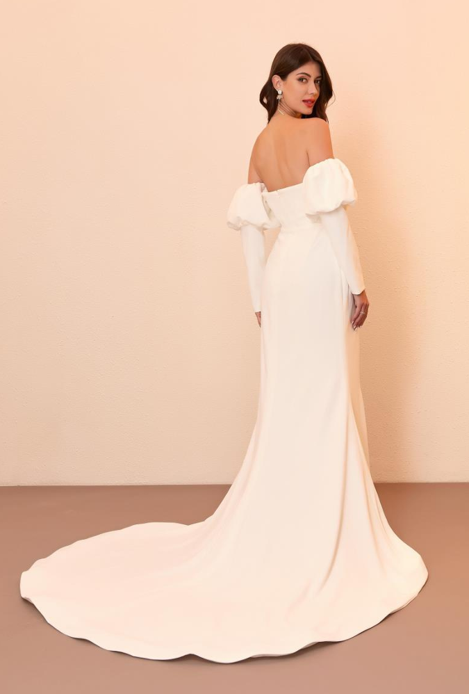 Elegant Fit & Flare Crepe Detachable Long Sleeves